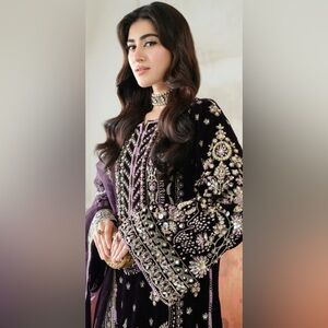 Embellished Purple Traditional Dress velvet dress bust 38